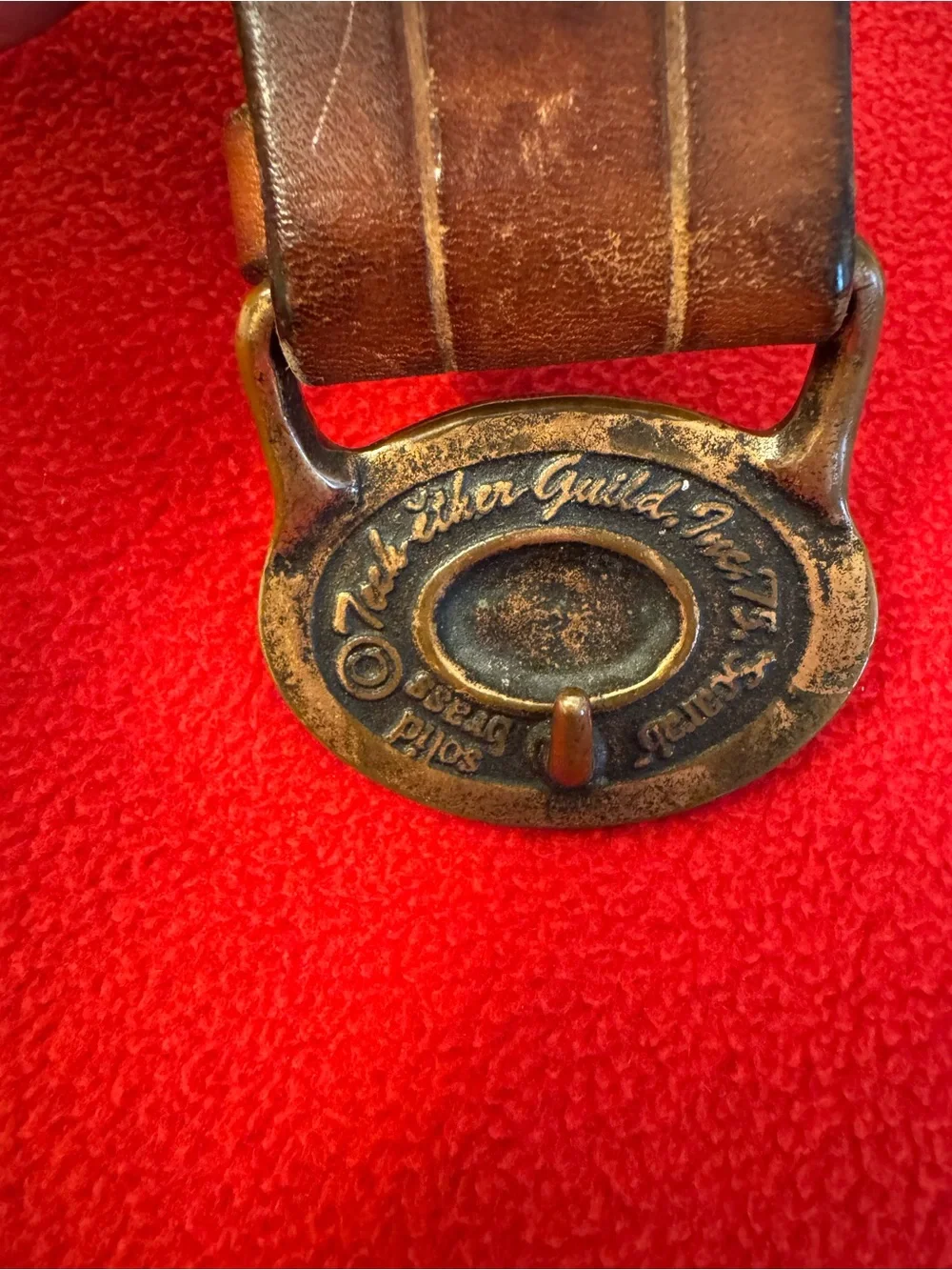 Vintage 75 Tech Ether Guild solid brass Scarab beetle Brown Leather belt